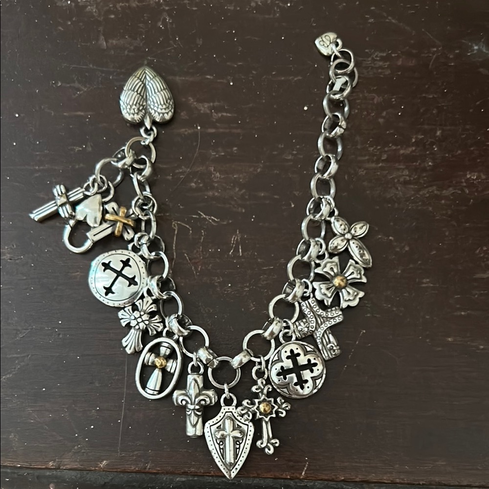 Brighton Silver Charm Bracelet with Heart and Cross Charms